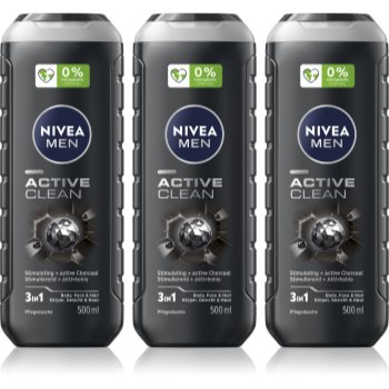 NIVEA MEN Active Clean Gel de duș pentru bărbați ambalaj economic 3 x 500 ml - imagine 2
